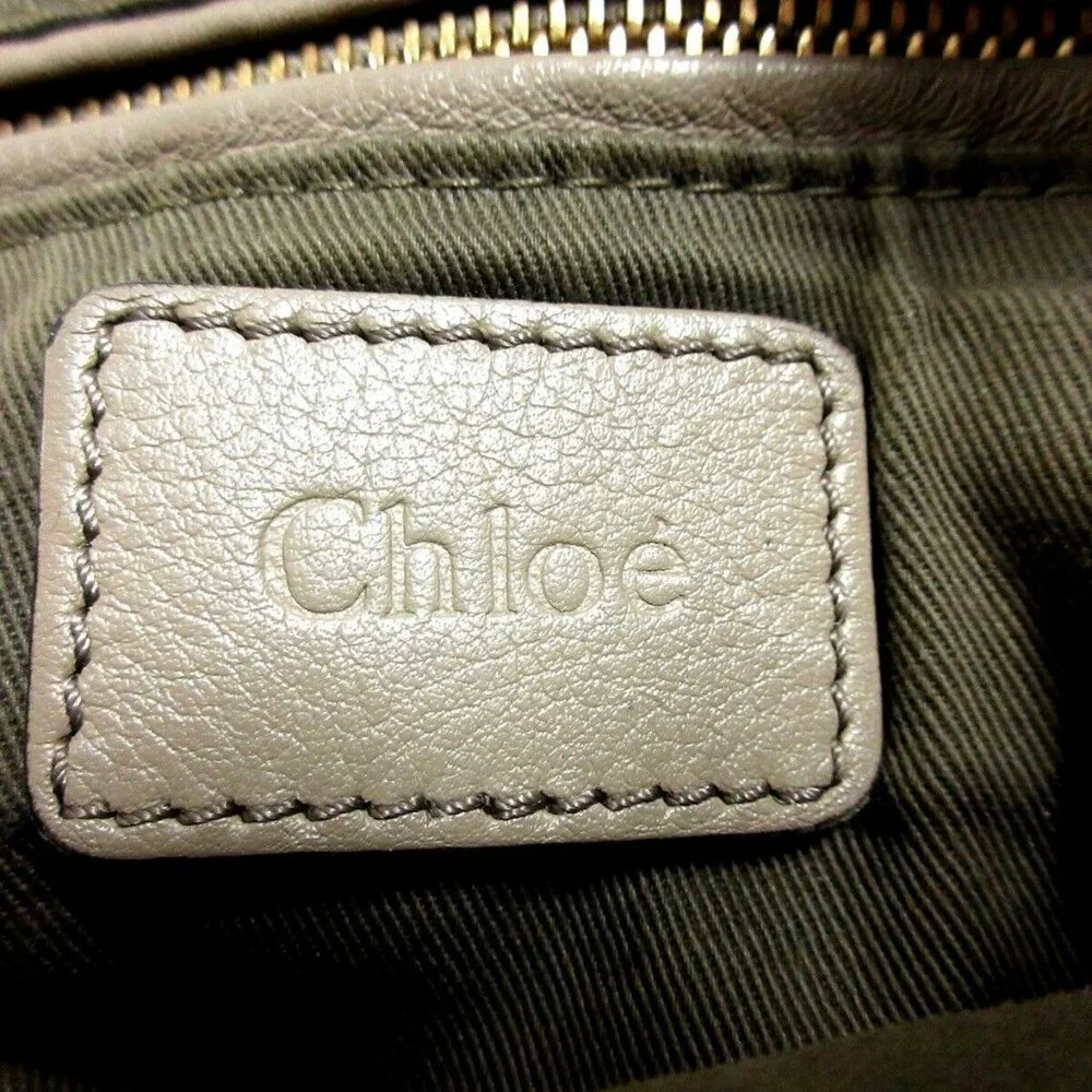 Auth Chloe Marcie Gray Beige Leather Handbag